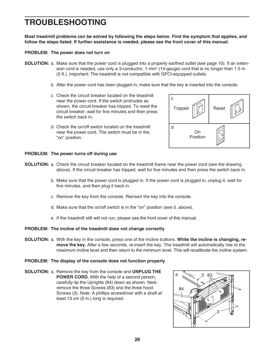 ProForm PETL41106.0 user manual Troubleshooting, Problem The power turns off during use 