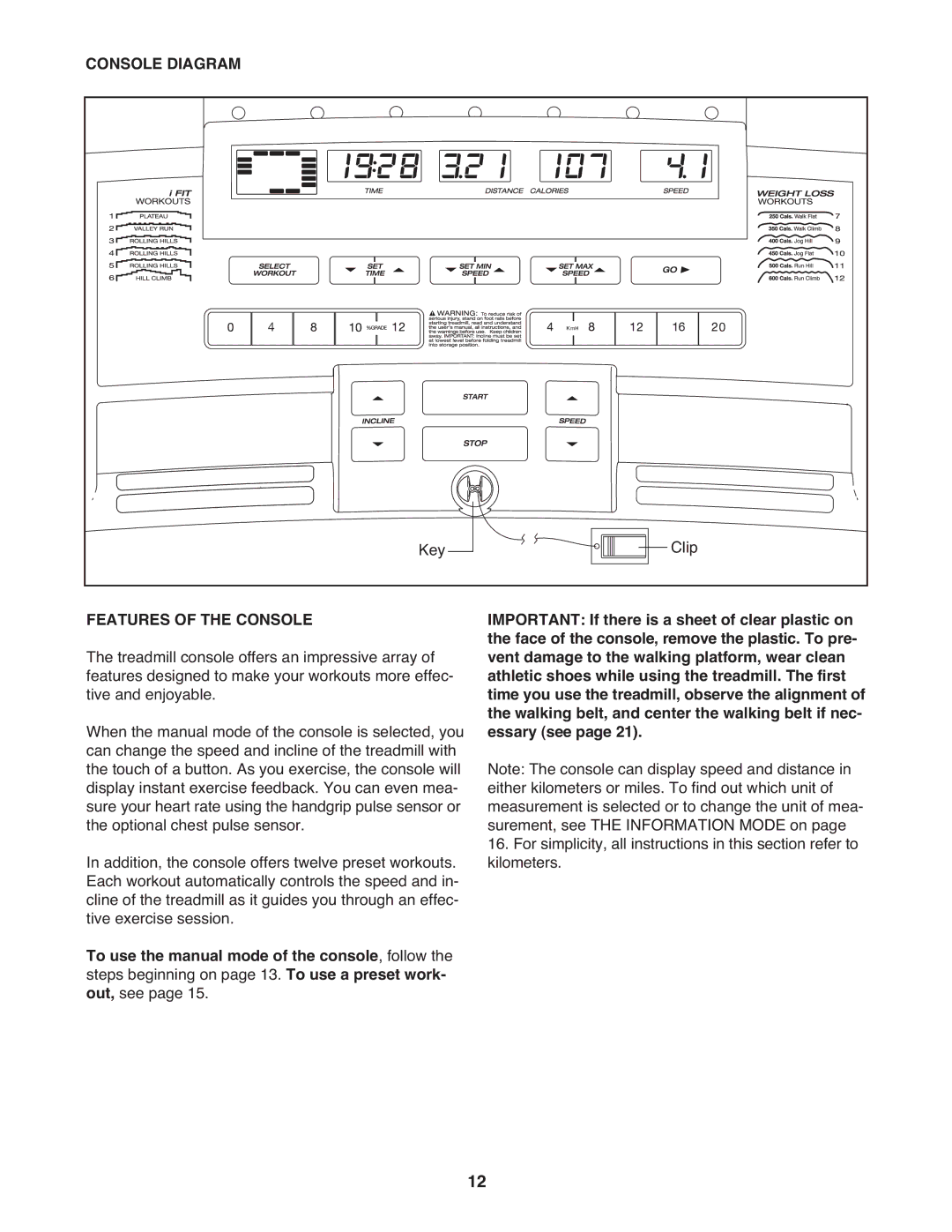 ProForm PETL71707.0 manual Console Diagram, Features of the Console 