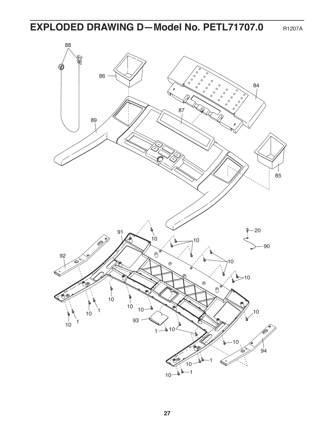 ProForm manual Exploded Drawing D-Model No. PETL71707.0 R1207A 