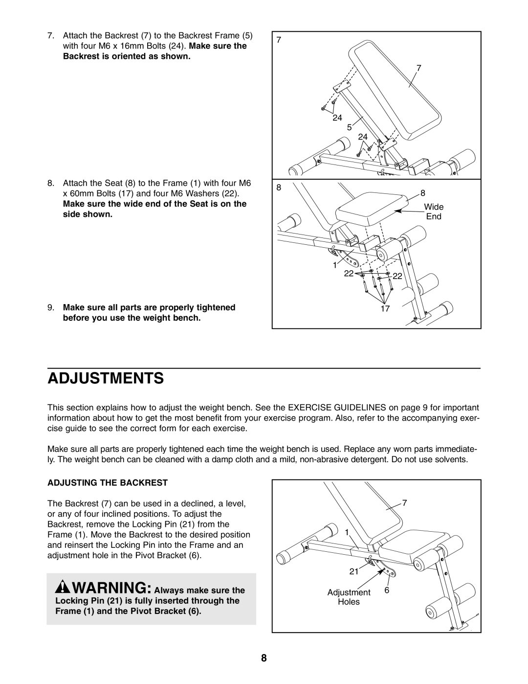 ProForm PFANBE1425.0 user manual Adjustments, Backrest is oriented as shown, Adjusting the Backrest 