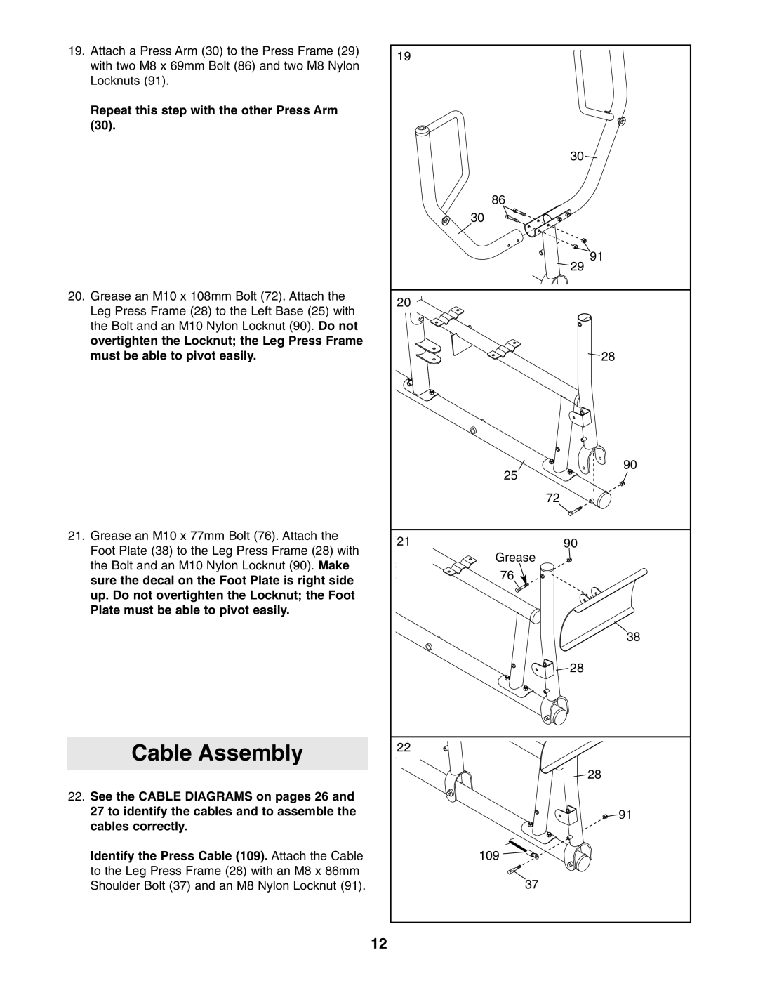 ProForm PFANSY9825.1 user manual Cable Assembly 