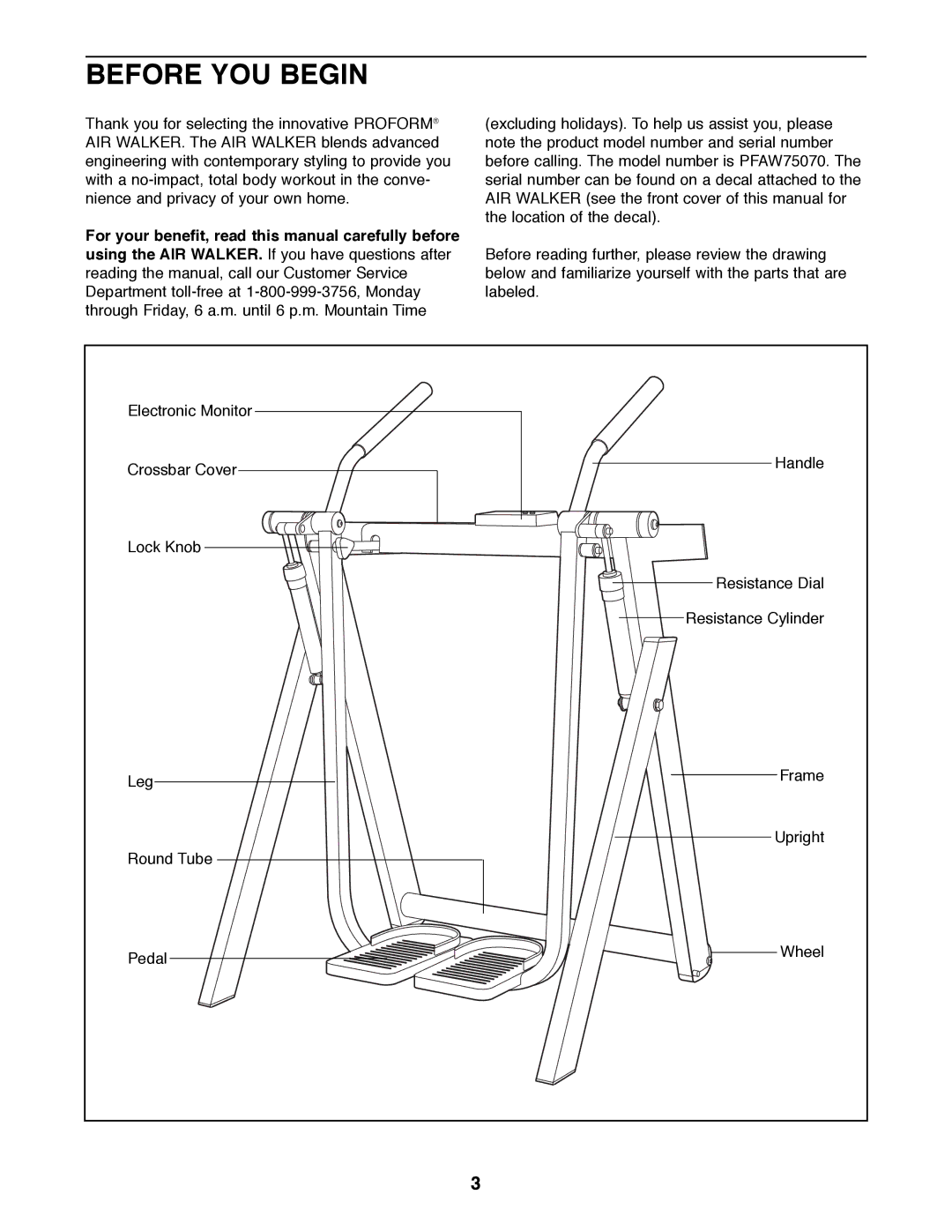 ProForm PFAW75070 user manual Before YOU Begin 