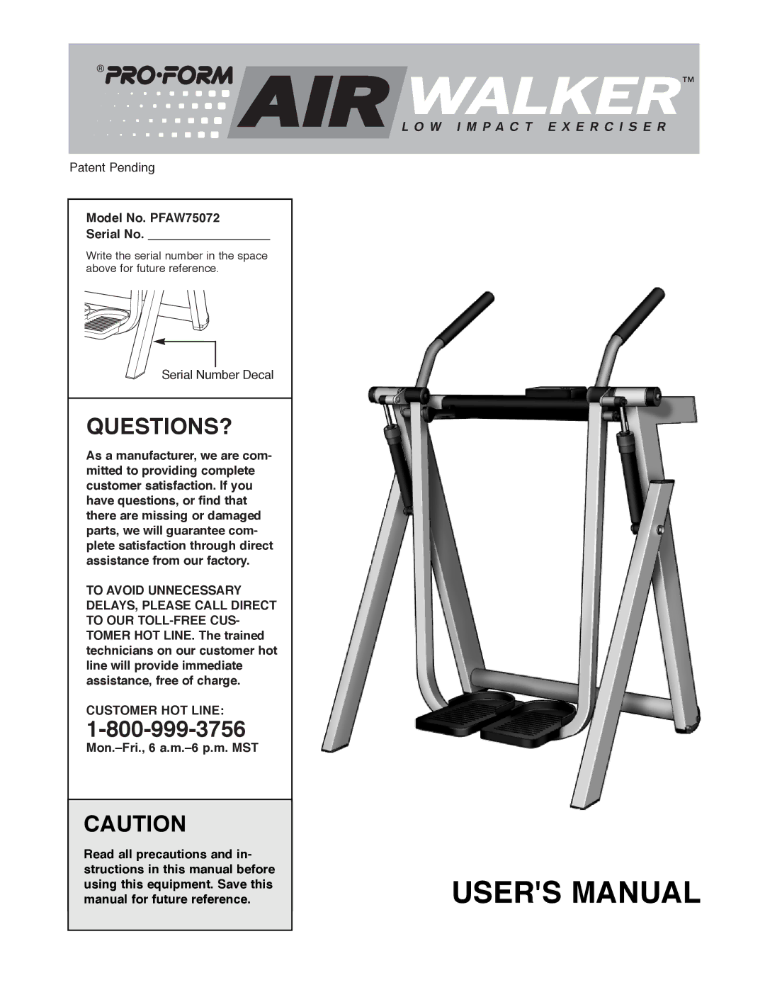 ProForm PFAW75072 user manual Questions?, Customer HOT Line 