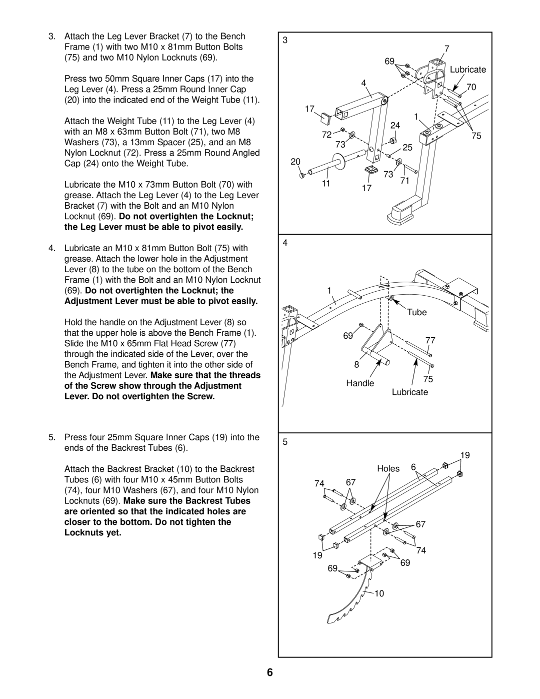 ProForm PFB38030 user manual Adjustment Lever must be able to pivot easily 