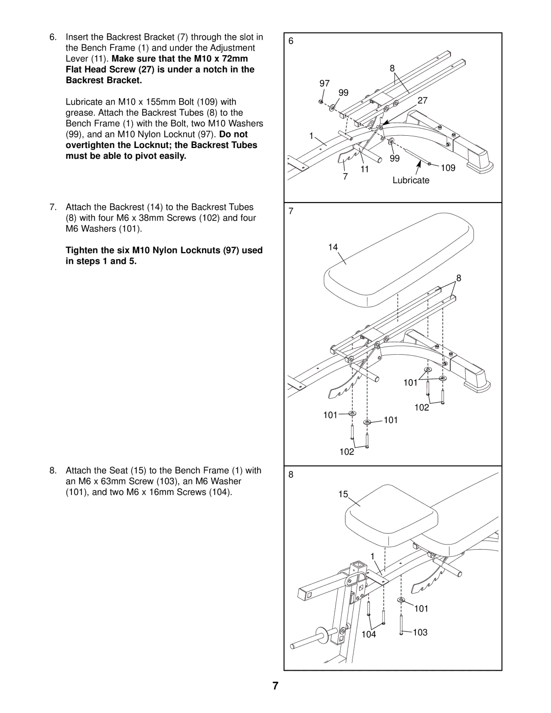 ProForm PFB48030 user manual Flat Head Screw 27 is under a notch in the Backrest Bracket 