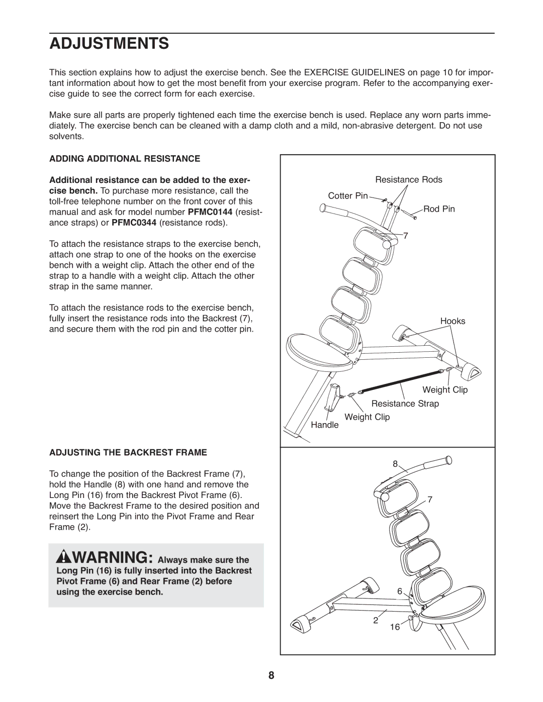 ProForm PFBE1144.0 user manual Adjustments, Adding Additional Resistance, Additional resistance can be added to the exer 