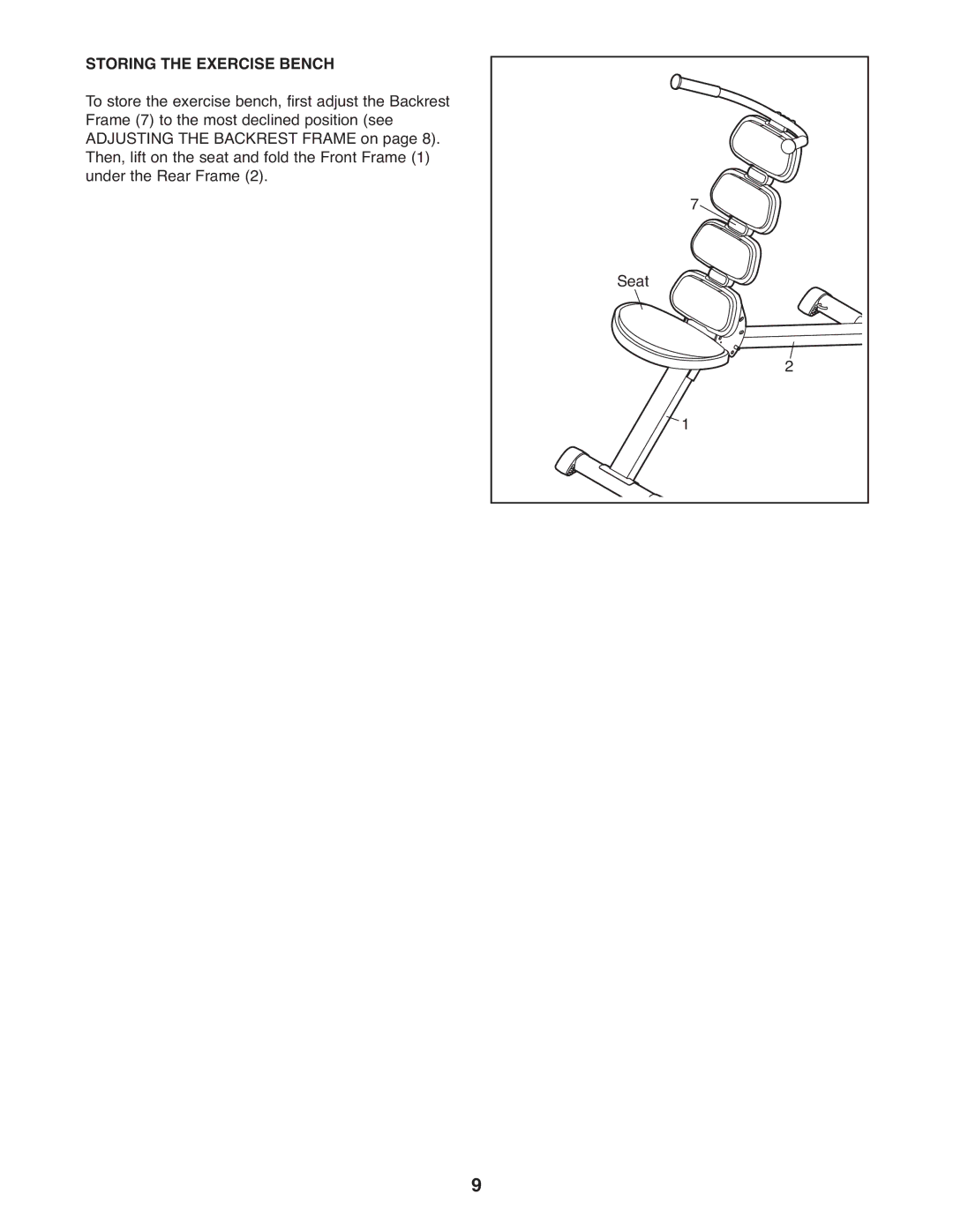 ProForm PFBE1144.0 user manual Storing the Exercise Bench 