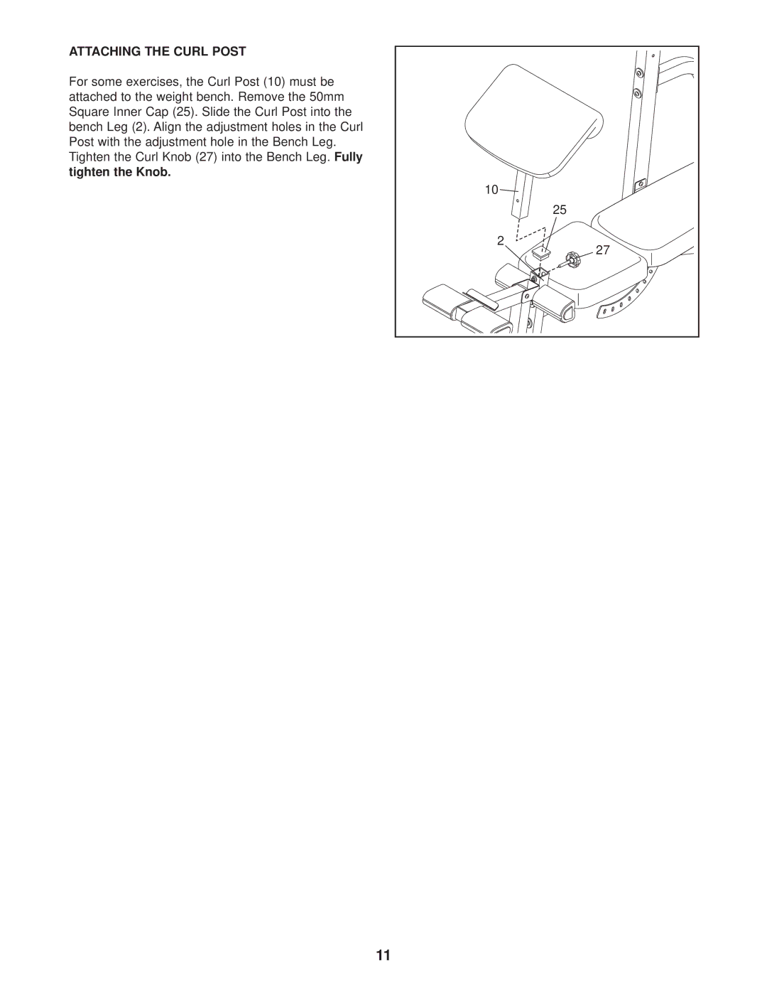 ProForm PFBE14530 user manual Attaching the Curl Post 