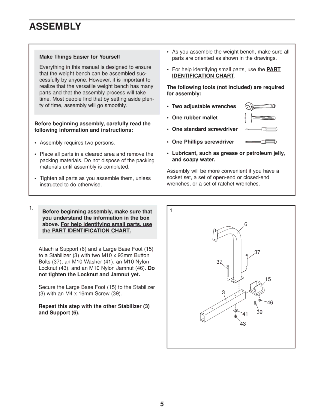 ProForm PFBE14530 Assembly, Make Things Easier for Yourself, Repeat this step with the other Stabilizer 3 and Support 