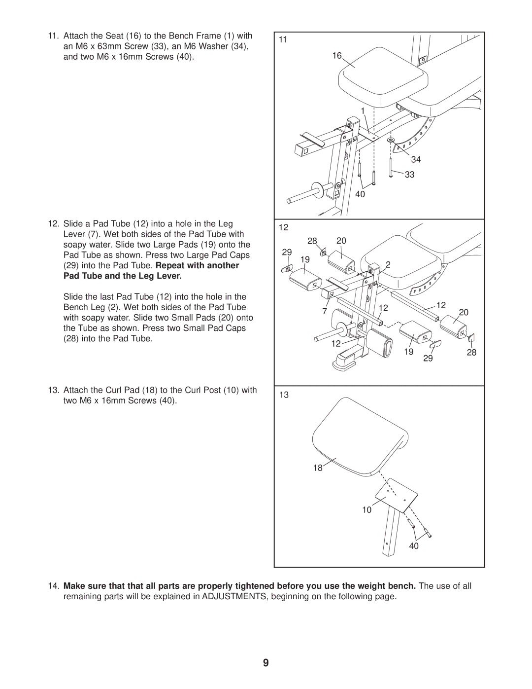 ProForm PFBE14530 user manual Pad Tube and the Leg Lever 