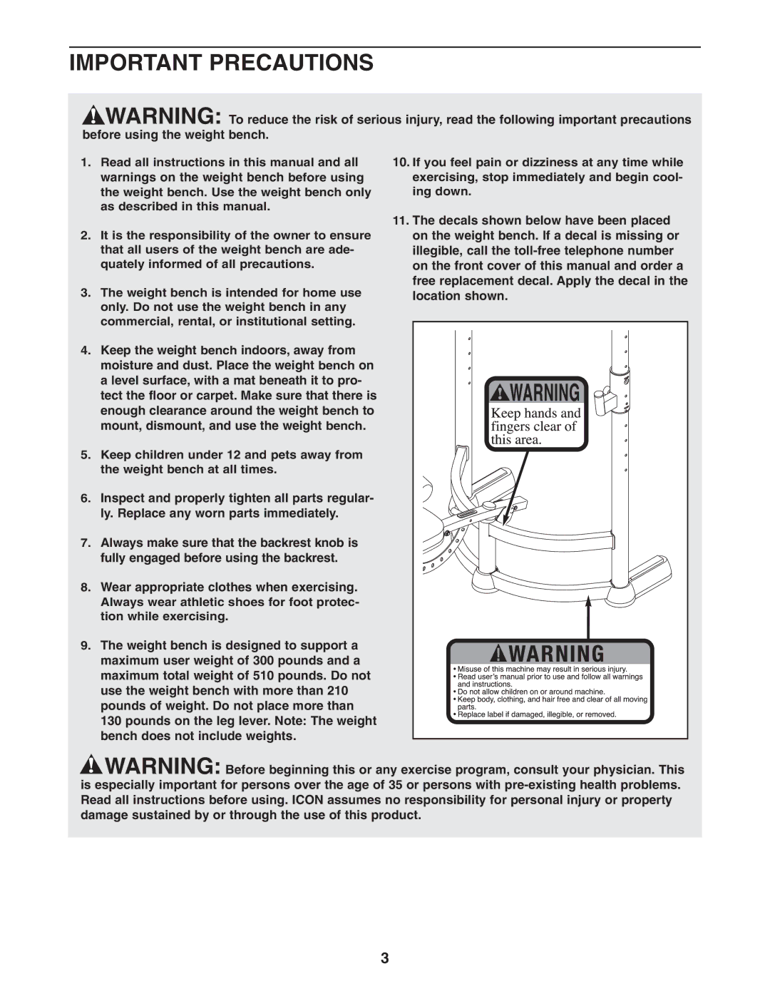 ProForm PFBE1516.0 user manual Important Precautions 