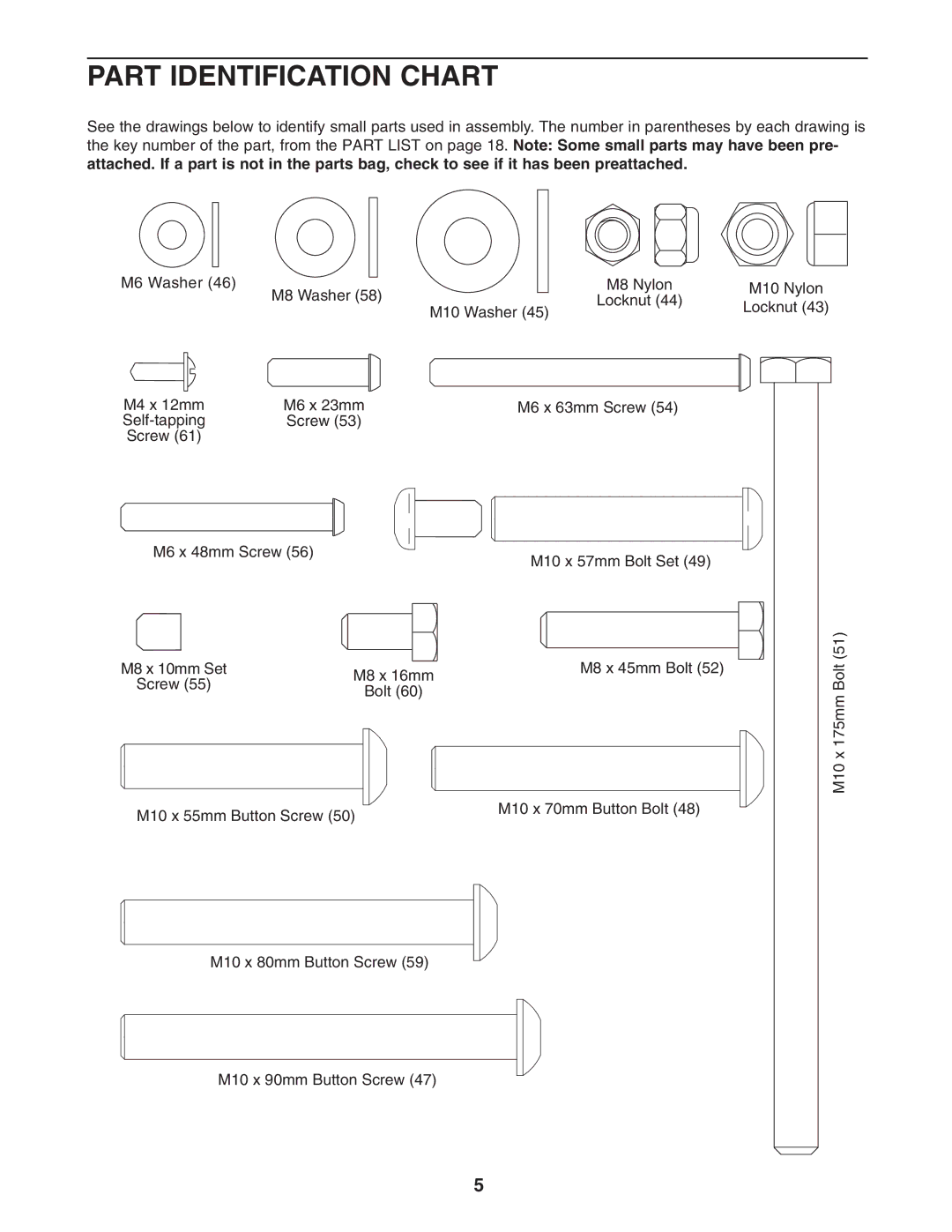 ProForm PFBE1516.0 user manual Part Identification Chart 