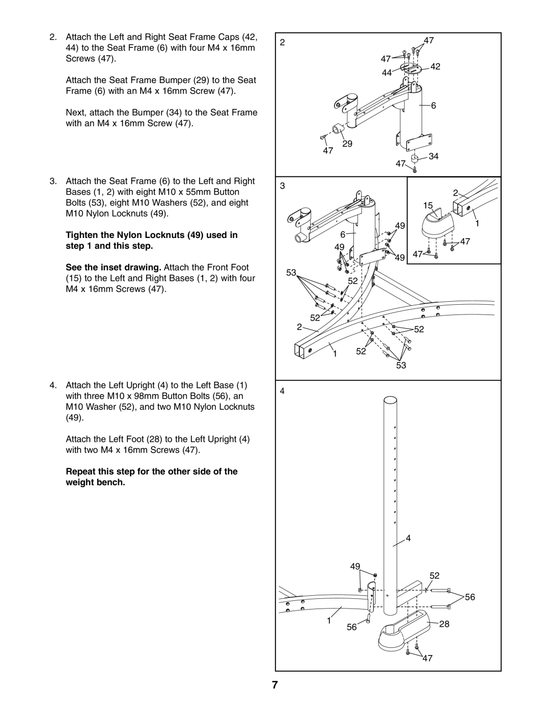 ProForm PFBE1816.0 user manual Repeat this step for the other side Weight bench 