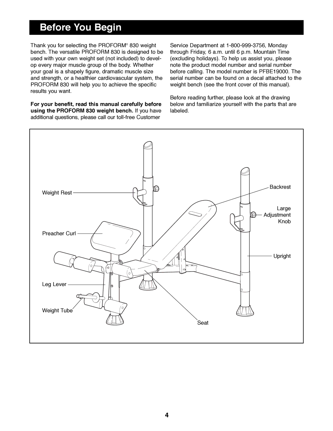 ProForm PFBE19000 manual Before You Begin 