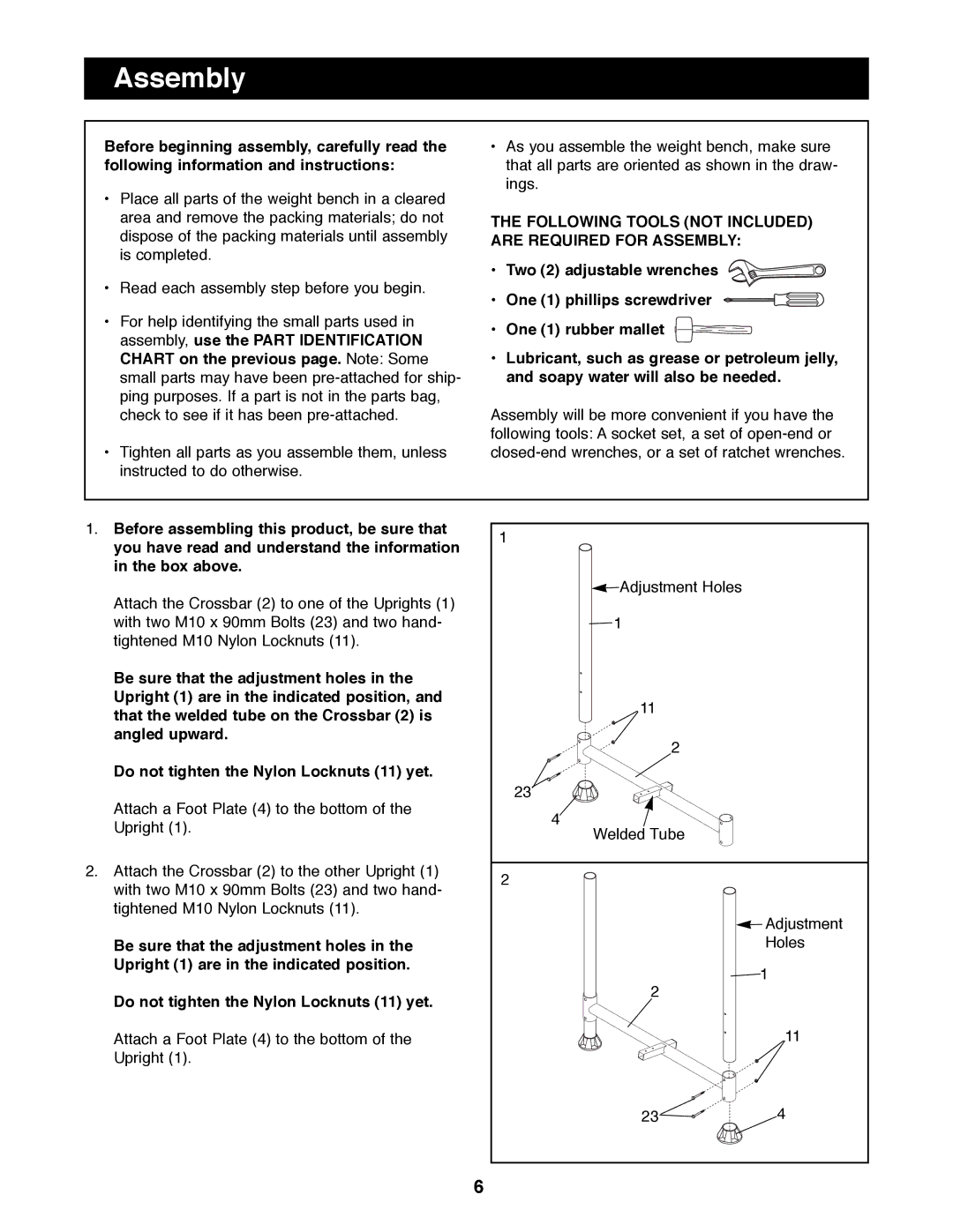 ProForm PFBE19000 manual Following Tools not Included are Required for Assembly 