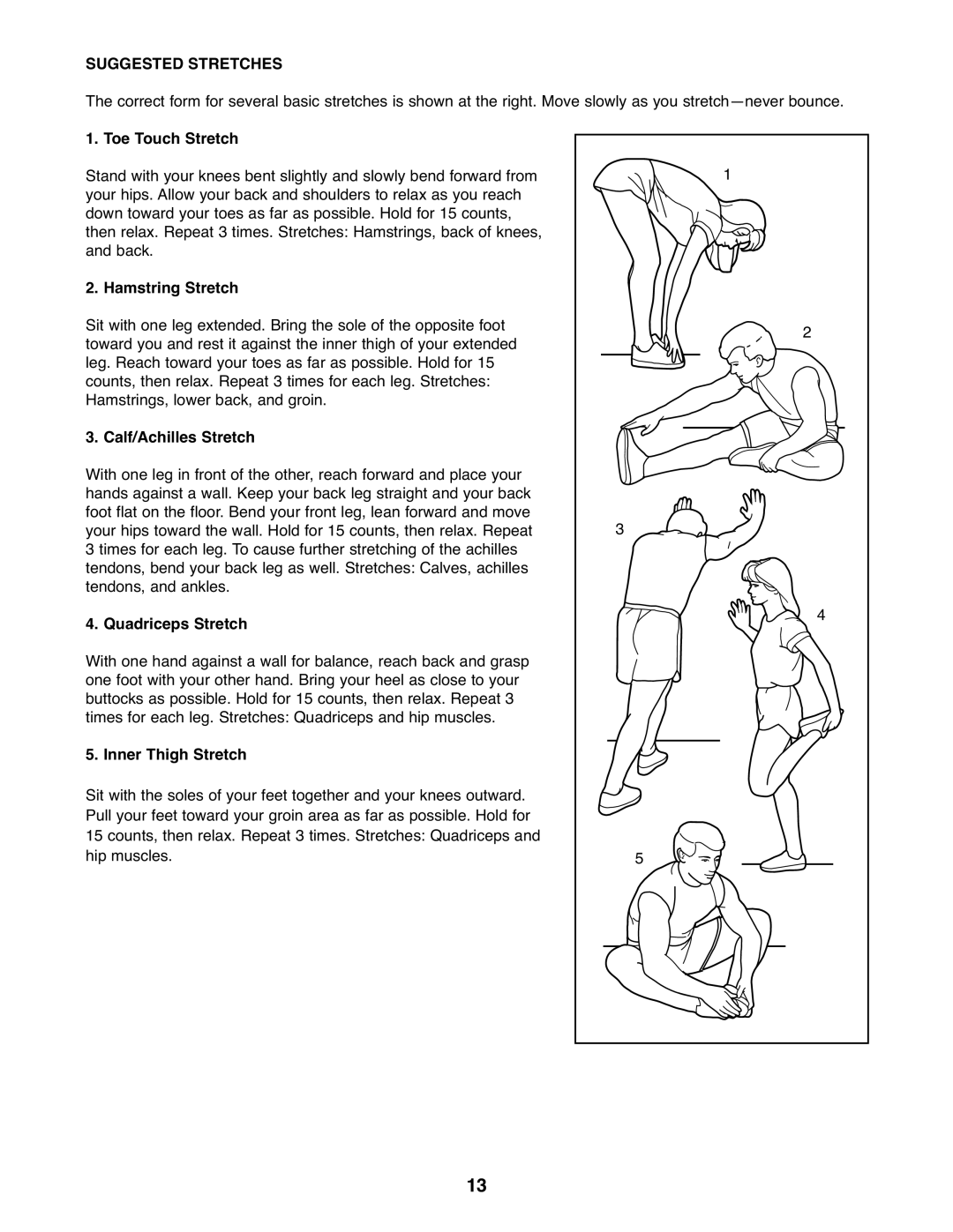 ProForm PFBE19610.3 user manual Suggested Stretches 