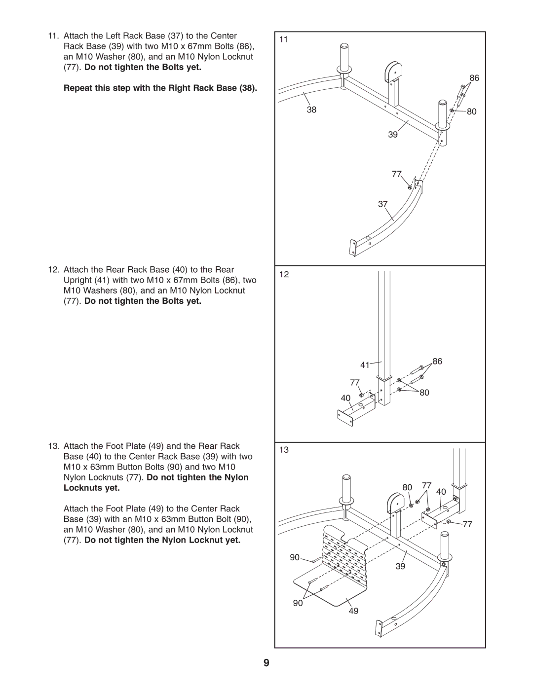 ProForm PFBE3006.0 user manual Repeat this step with the Right Rack Base, Locknuts yet 