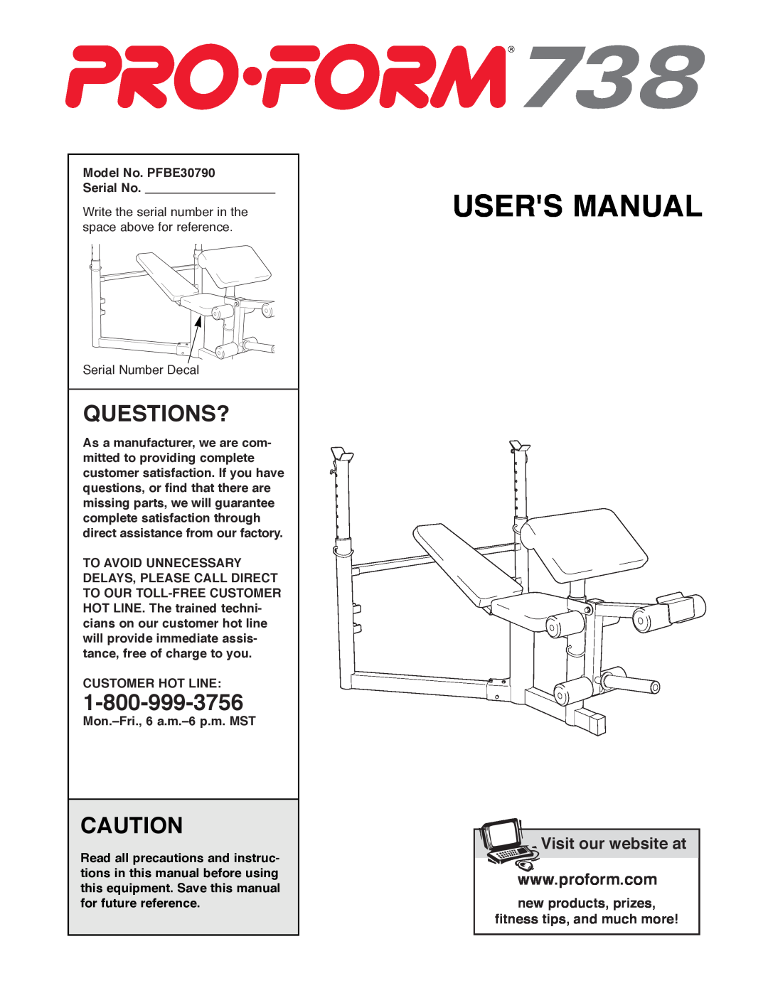 ProForm PFBE30790 user manual Questions?, Users Manual, Visit our website at 