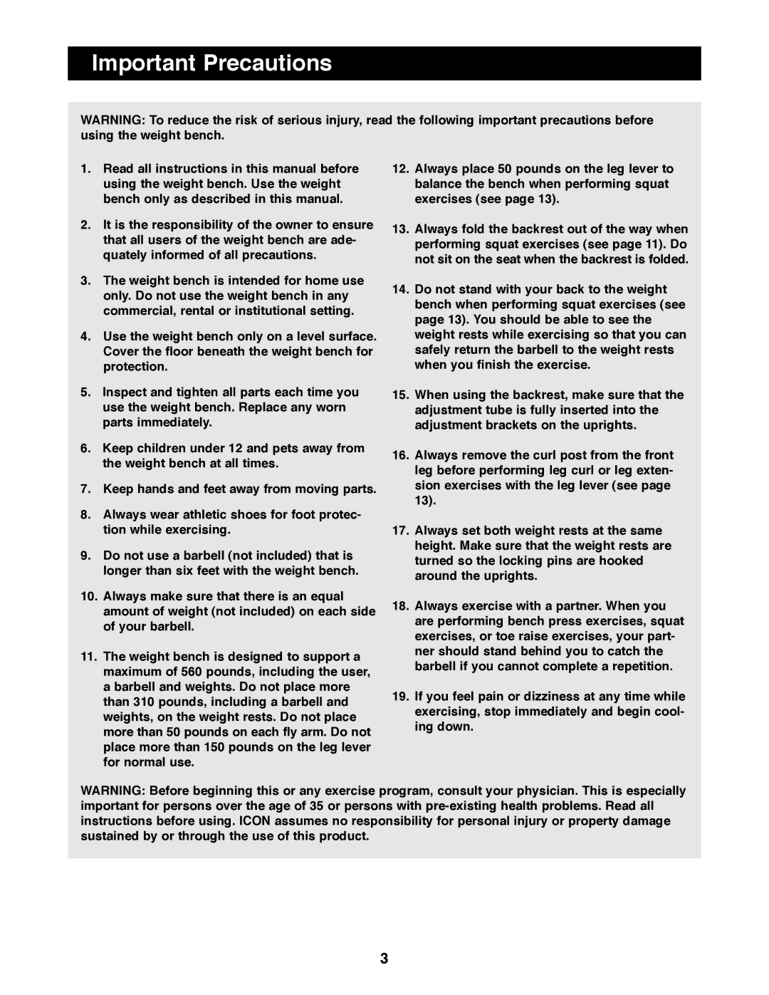 ProForm PFBE62290 manual Important Precautions 