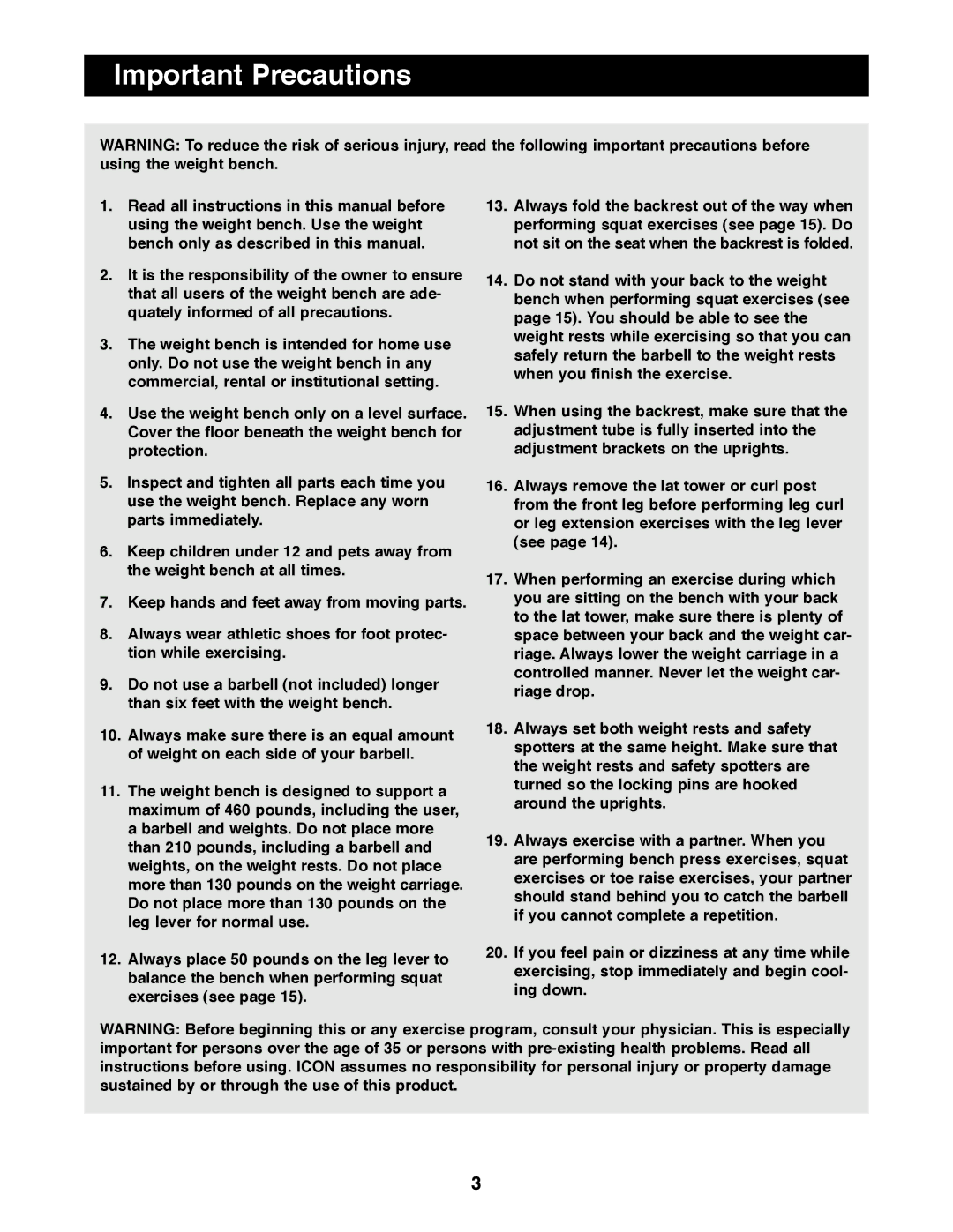 ProForm PFBE64490 manual Important Precautions 