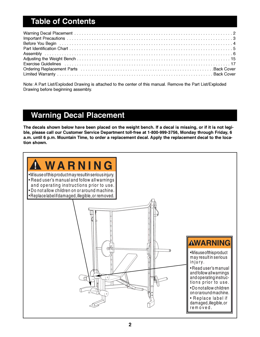 ProForm PFBE66080 manual Table of Contents 