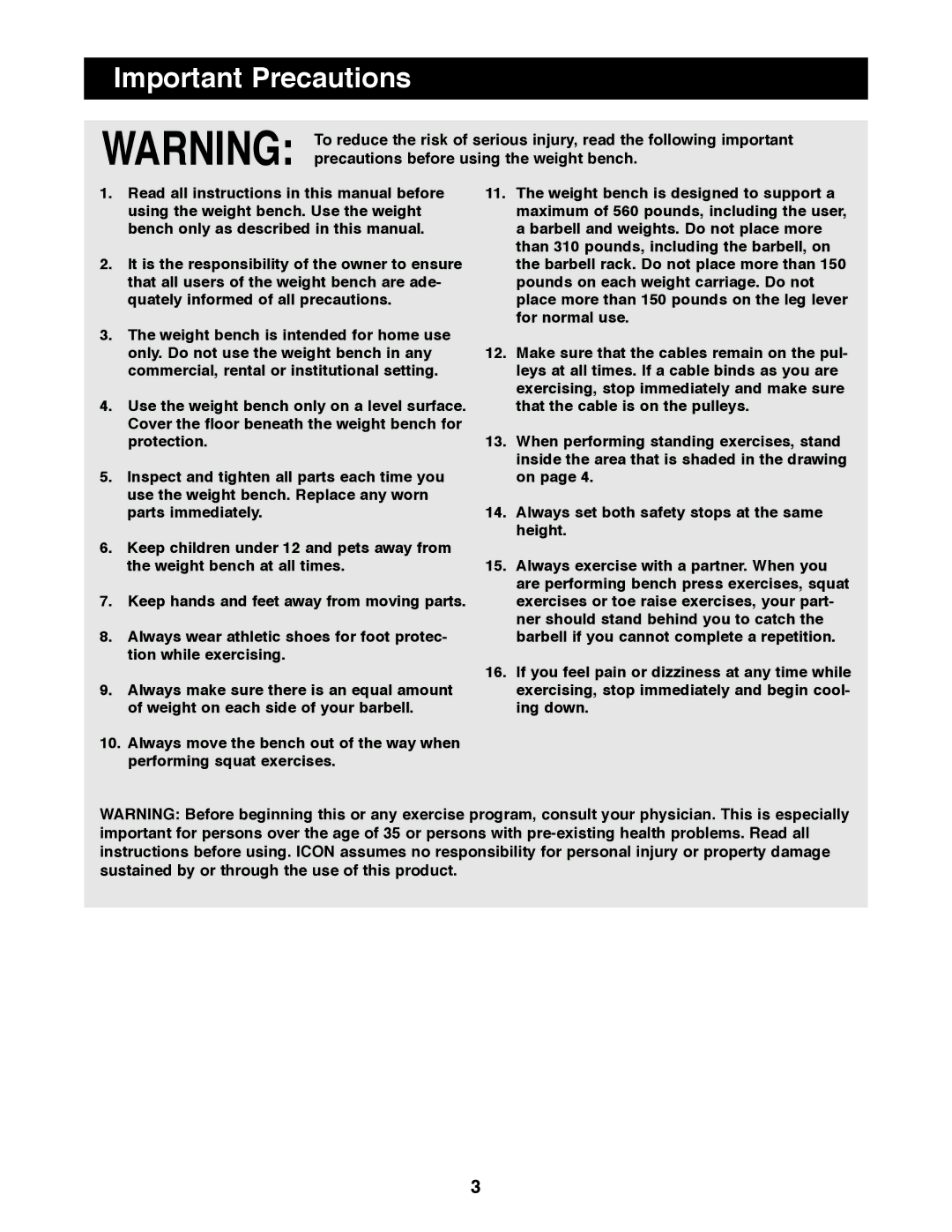 ProForm PFBE66080 manual Important Precautions 