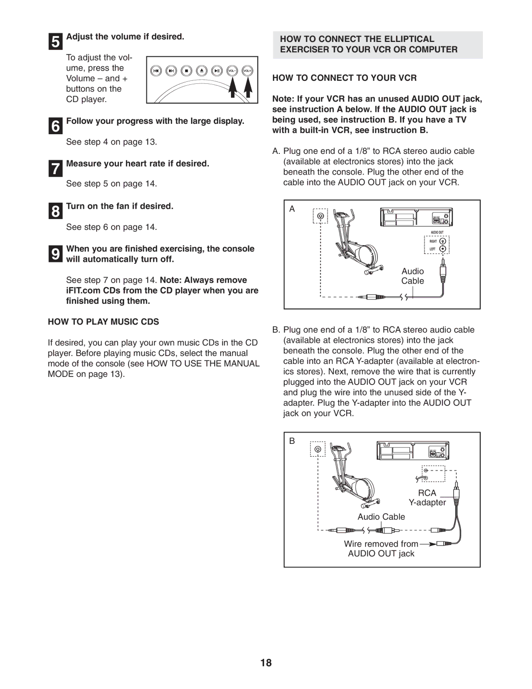 ProForm PFCCEL1305.0 user manual Adjust the volume if desired, HOW to Play Music CDS, Rca, Adapter 