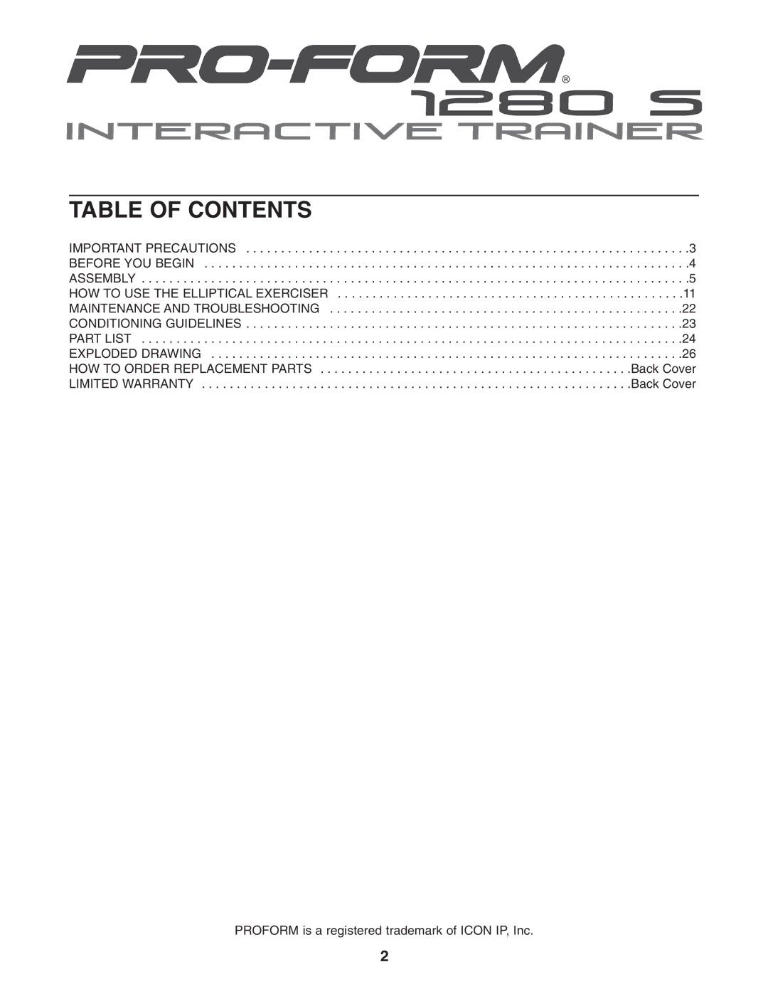 ProForm PFCCEL1305.0 user manual Table of Contents 