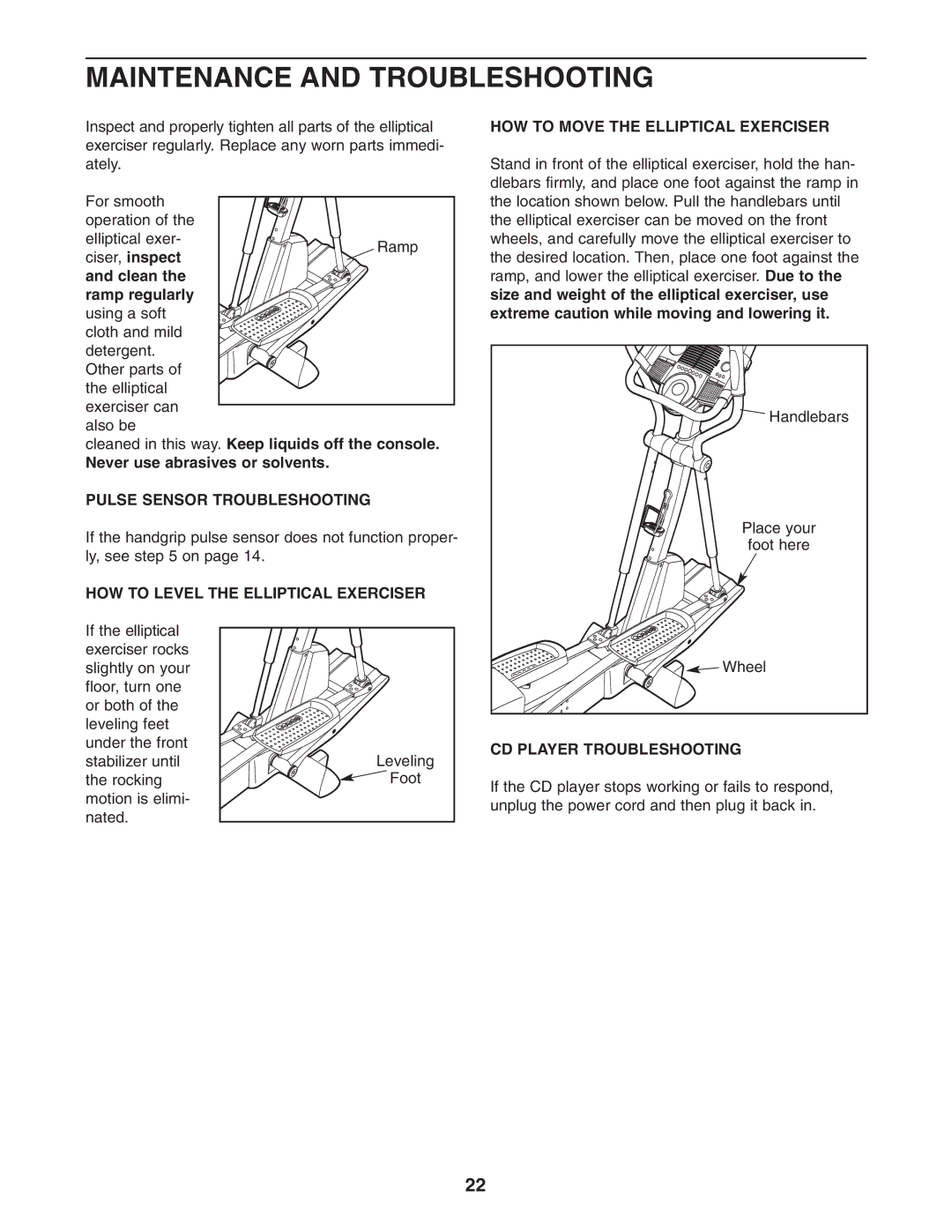 ProForm PFCCEL1305.0 user manual Maintenance and Troubleshooting, Clean Ramp regularly, Pulse Sensor Troubleshooting 