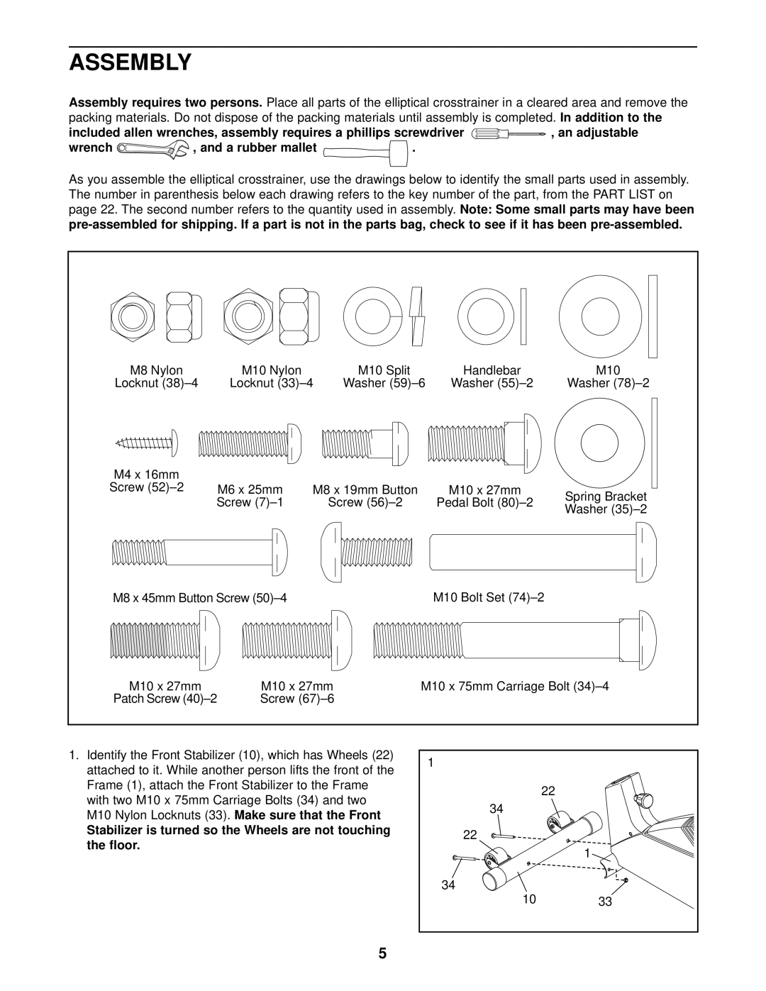 ProForm PFCCEL45011 user manual Assembly, Wrench A rubber mallet 