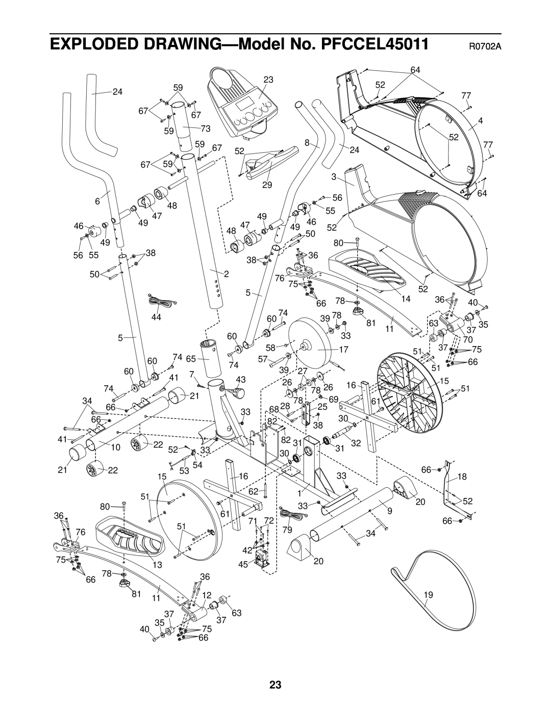 ProForm user manual EXPLODED DRAWING-Model No. PFCCEL45011, R0702A 