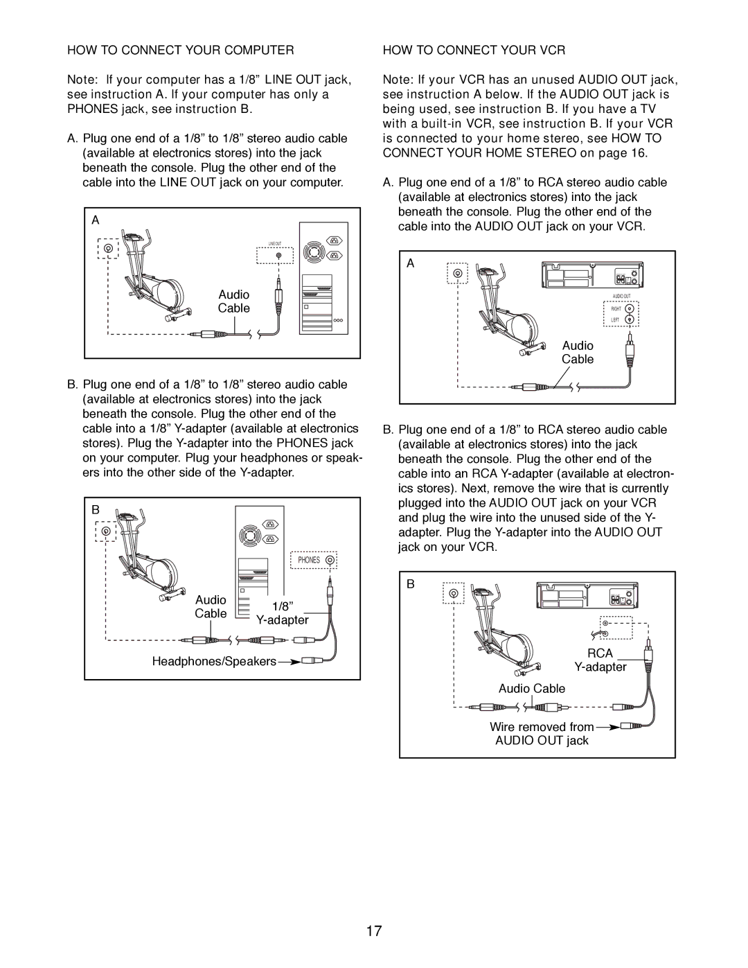 ProForm PFCCEL45012 user manual HOW to Connect Your Computer, HOW to Connect Your VCR, Rca, Adapter 