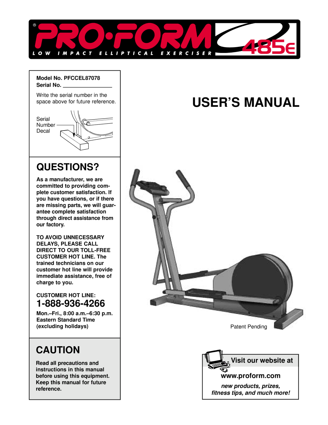 ProForm PFCCEL87078 user manual Questions?, Customer HOT Line 