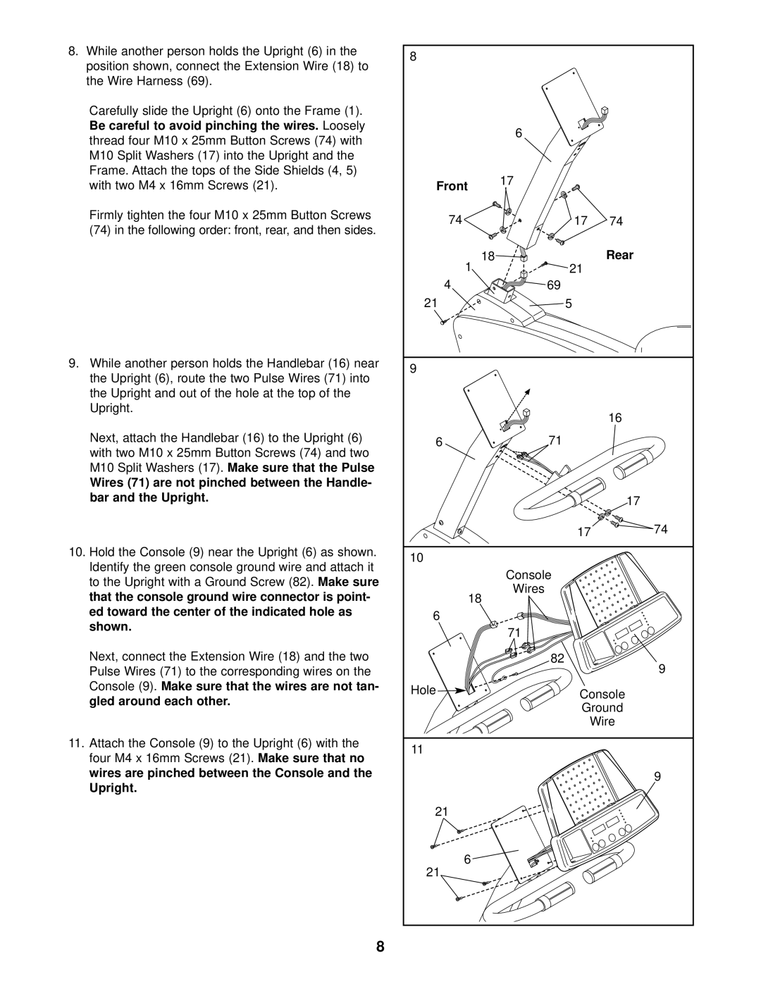 ProForm PFCCEX34390 user manual To the Upright with a Ground Screw, Shown, Upright Front Rear 