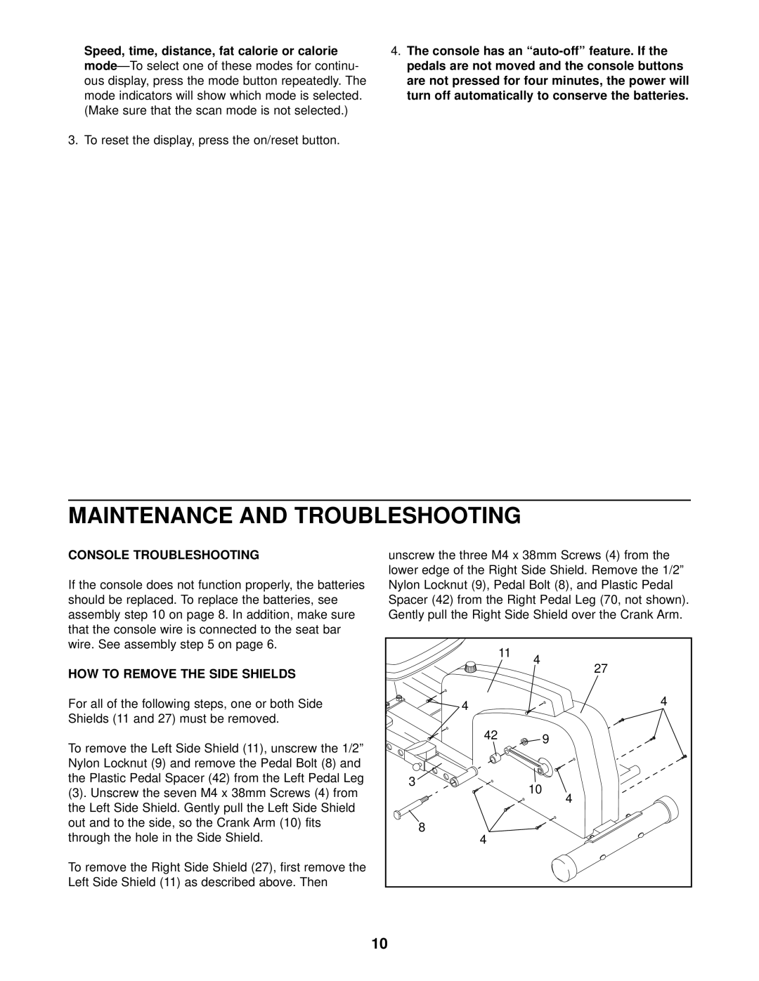 ProForm PFCCEX37082 user manual To reset the display, press the on/reset button, Console Troubleshooting 