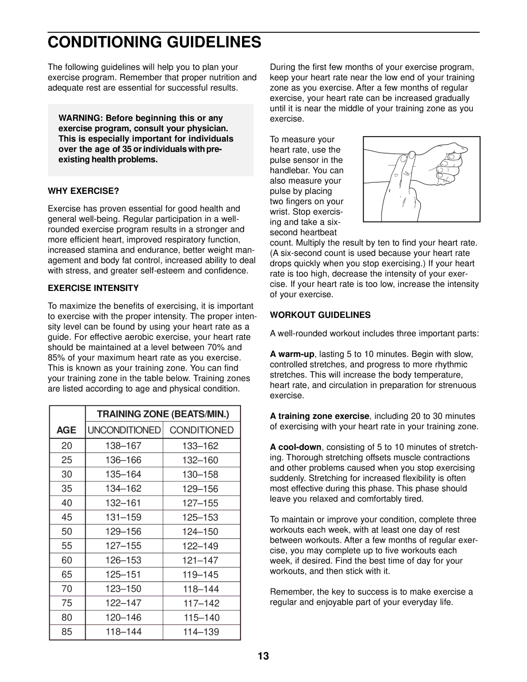 ProForm PFCCEX97573 user manual Conditioning Guidelines, Why Exercise?, Exercise Intensity, Workout Guidelines 