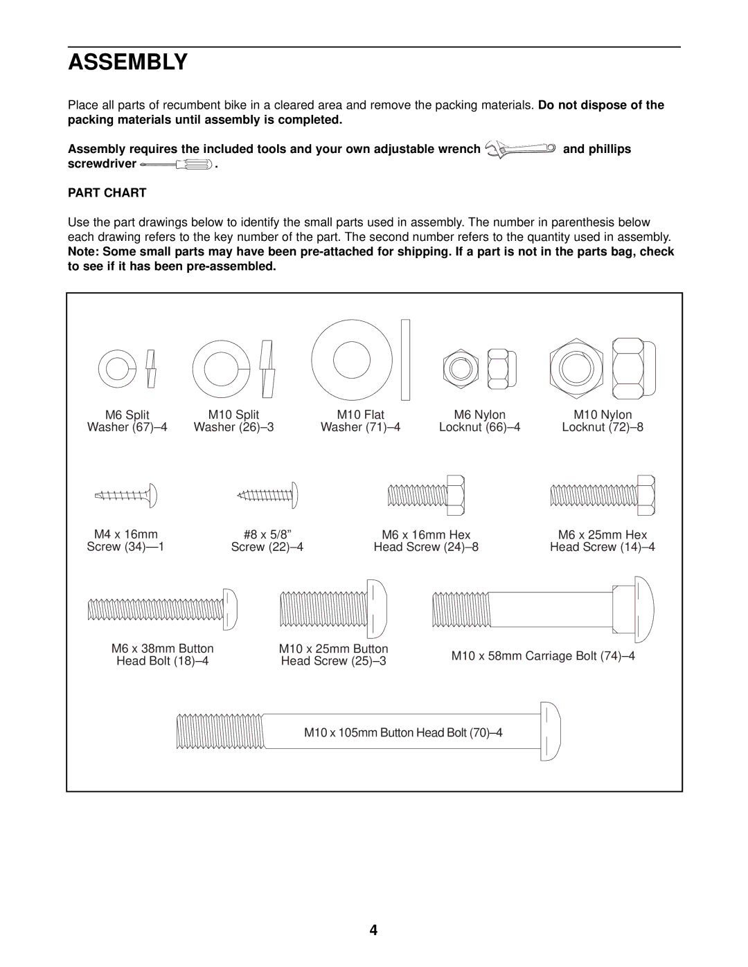 ProForm PFCCEX97573 user manual Assembly, Part Chart 