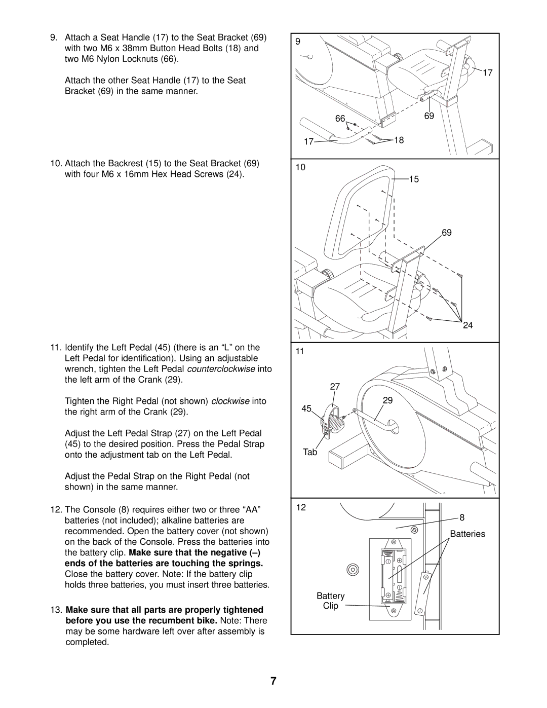 ProForm PFCCEX97573 user manual Tab Batteries Battery Clip 