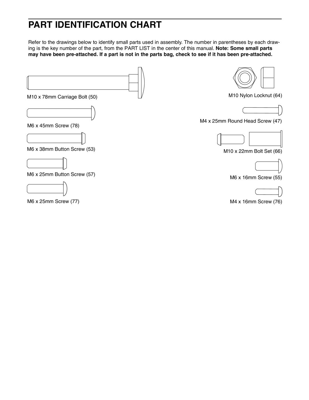 ProForm PFCG2224.0 user manual Part Identification Chart 