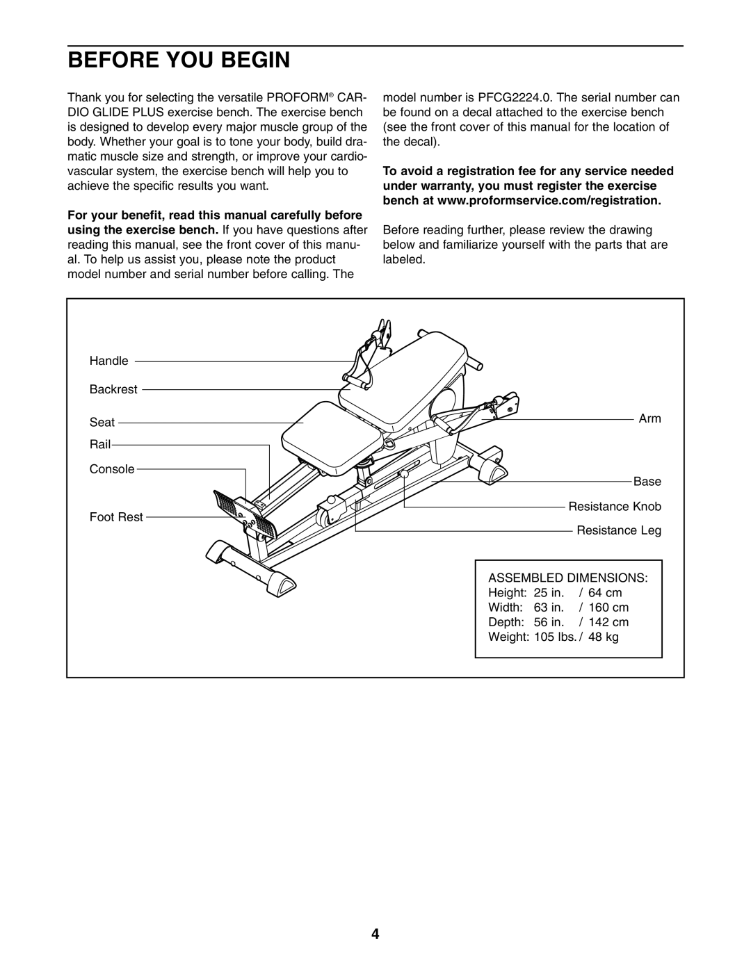 ProForm PFCG2224.0 user manual Before YOU Begin 