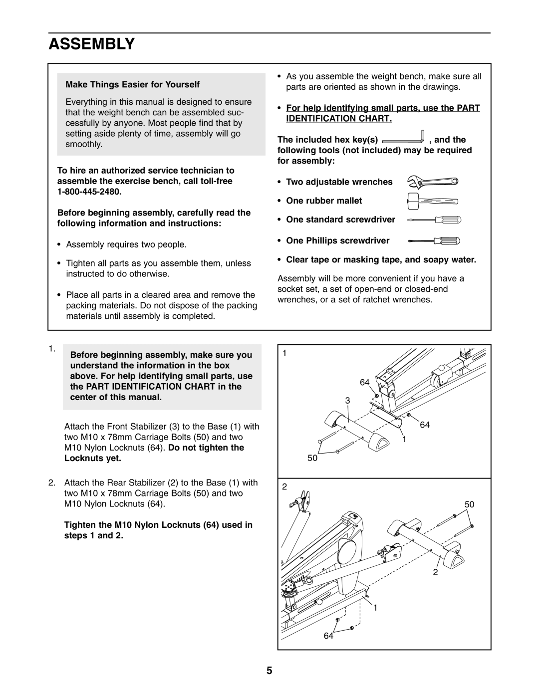 ProForm PFCG2224.0 Assembly, Make Things Easier for Yourself, Before beginning assembly, make sure you, Locknuts yet 