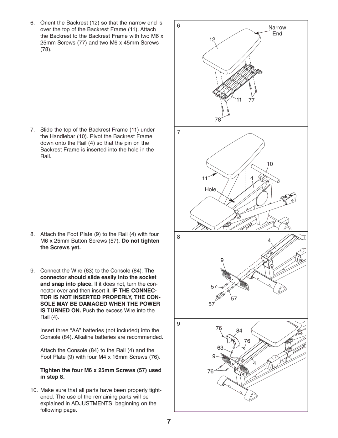 ProForm PFCG2224.0 user manual Tighten the four M6 x 25mm Screws 57 used in step 