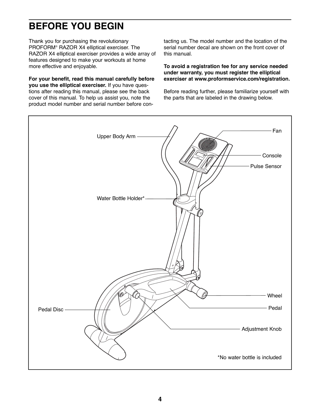 ProForm PFEL03907.0 user manual Before YOU Begin 