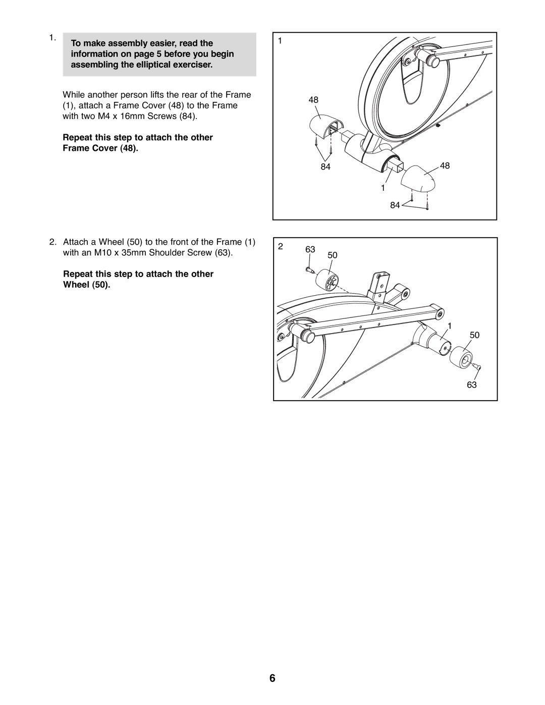 ProForm PFEL03907.0 Repeat this step to attach the other Frame Cover, Repeat this step to attach the other Wheel 