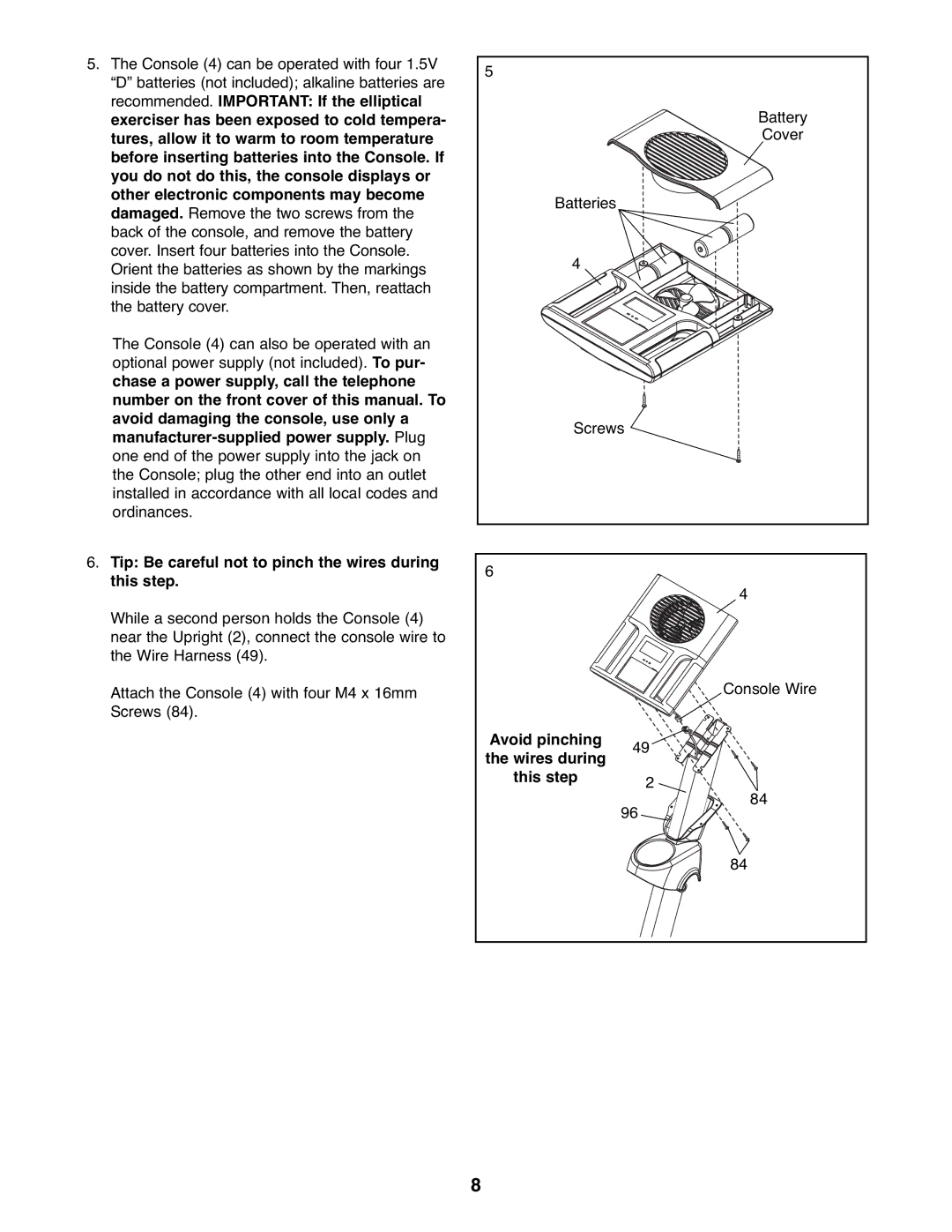 ProForm PFEL03907.0 Tip Be careful not to pinch the wires during this step, Avoid pinching Wires during This step 