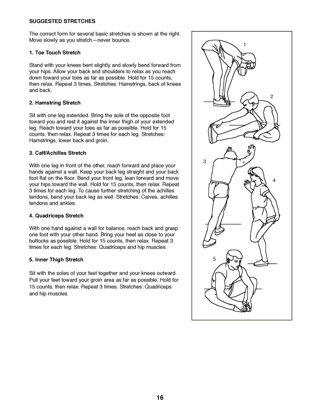 ProForm PFEL04900 manual Suggested Stretches 