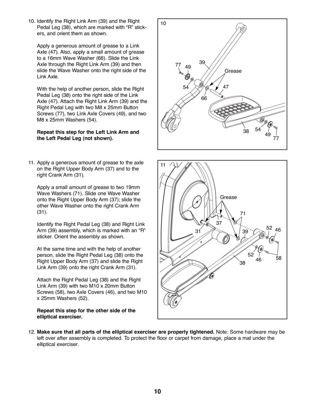 ProForm PFEL04907.0 user manual Grease 