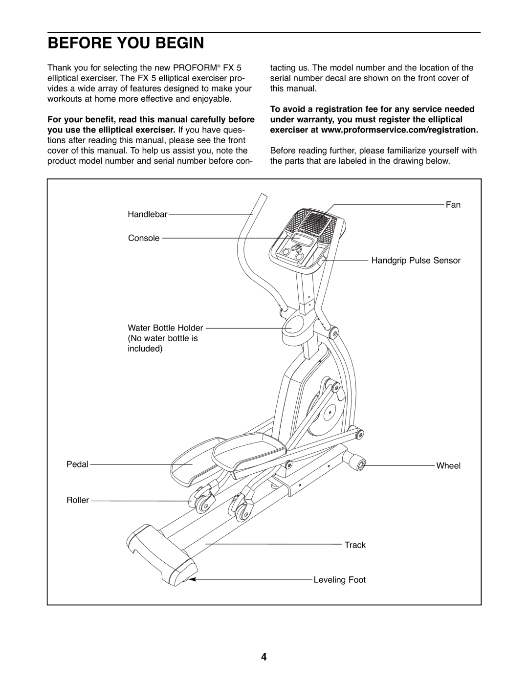 ProForm PFEL04907.0 user manual Before YOU Begin 