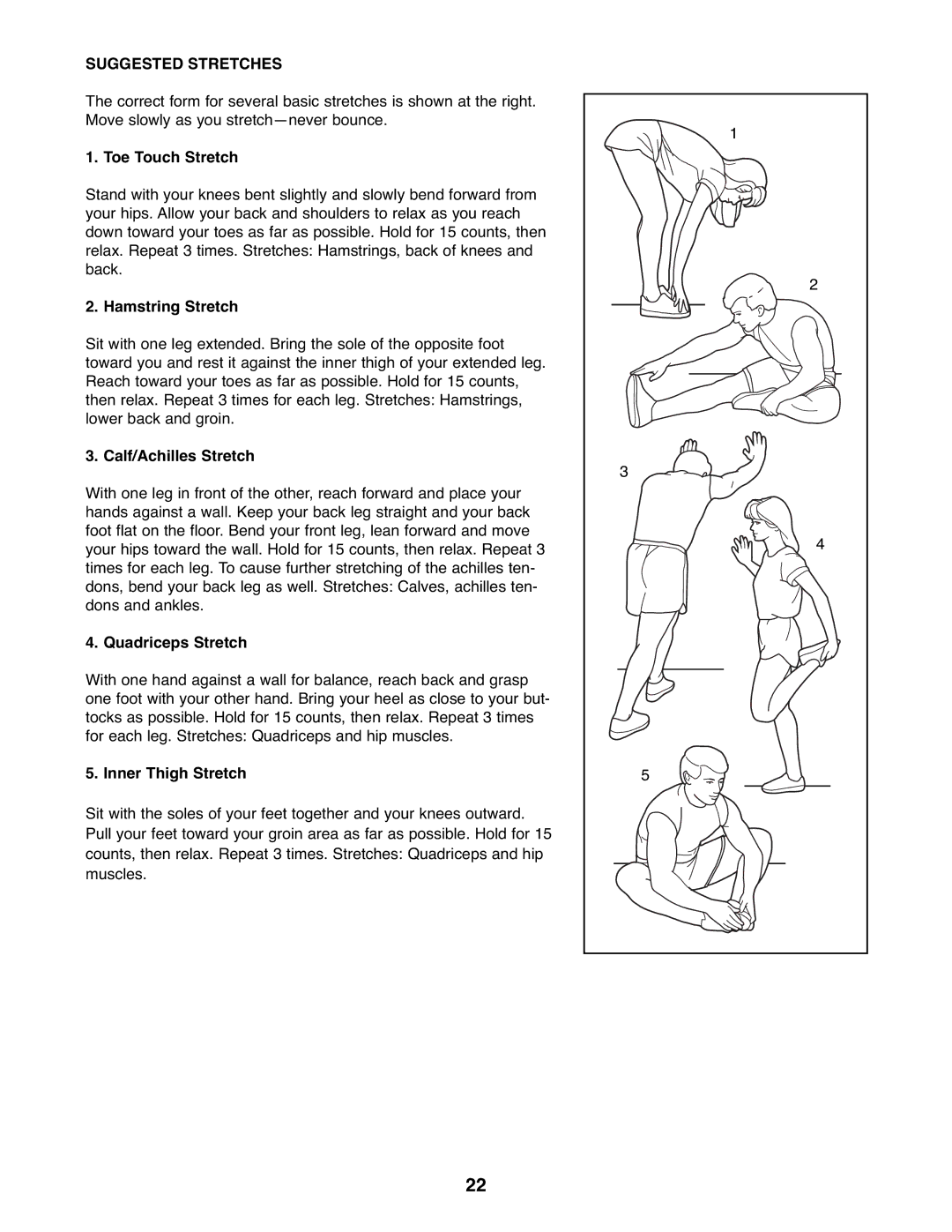 ProForm PFEL05807 user manual Suggested Stretches 