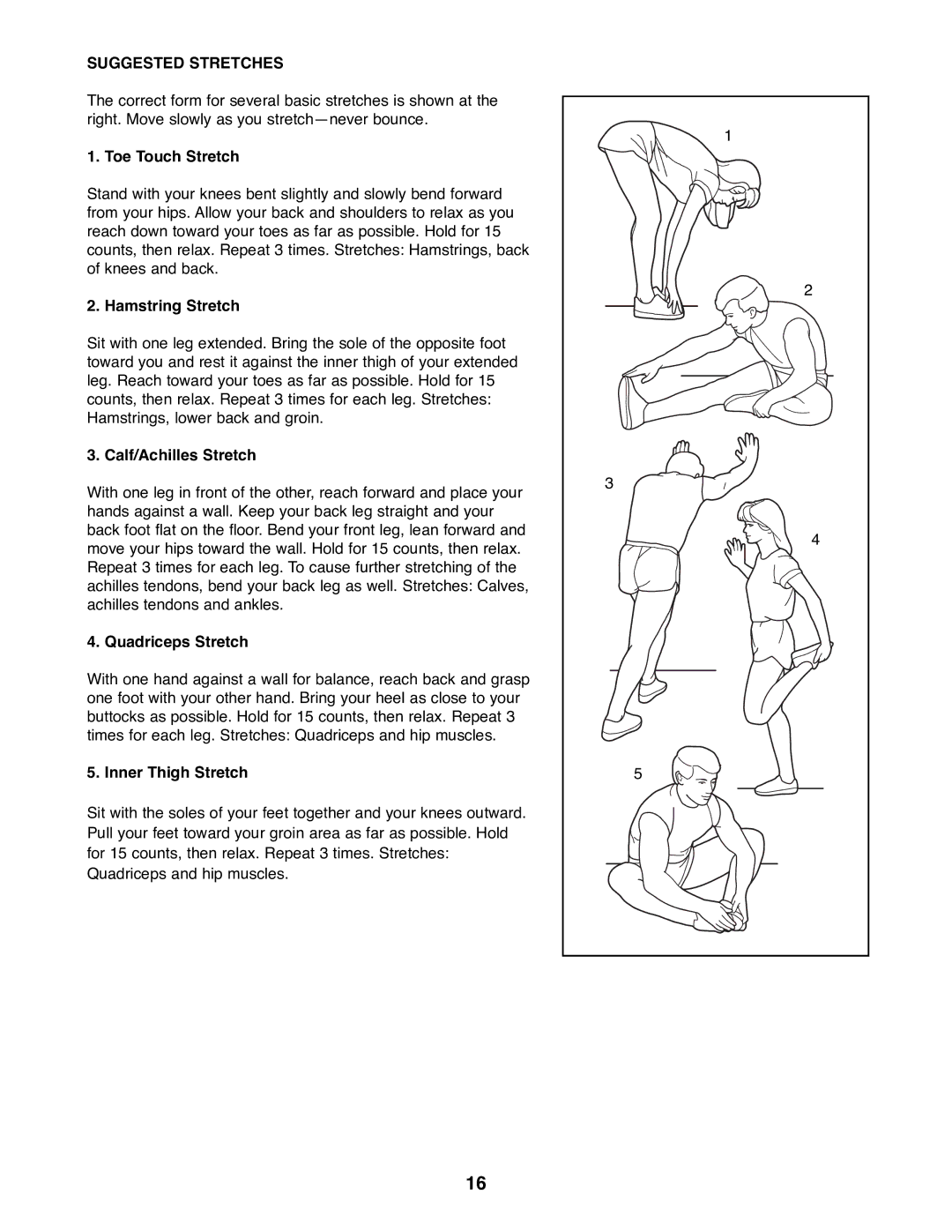 ProForm PFEL05900 manual Suggested Stretches 